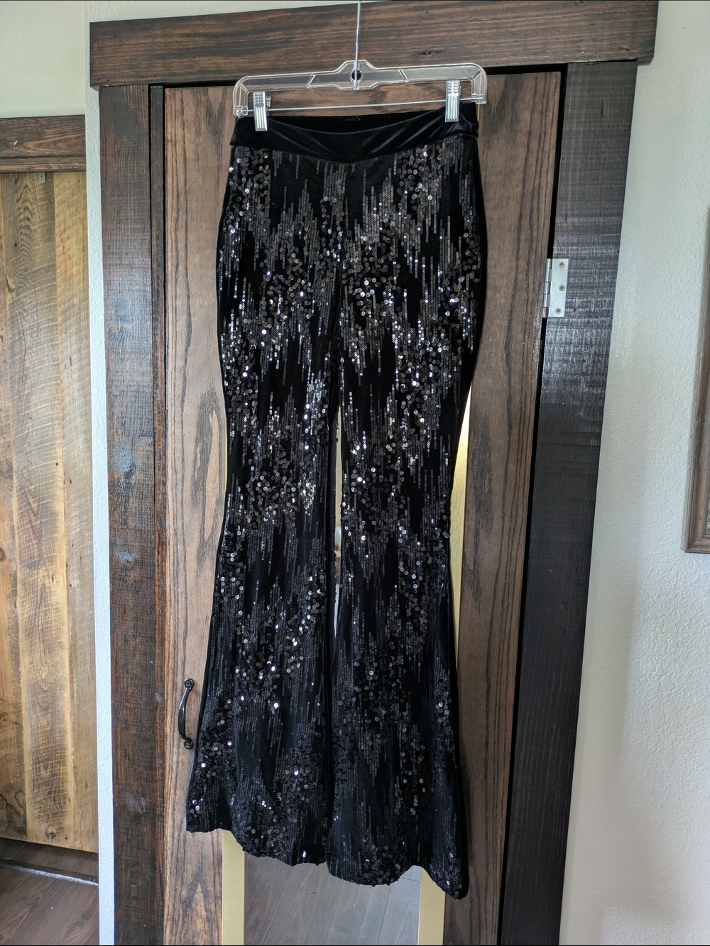 Black Sequin & Velvet Flared Pants